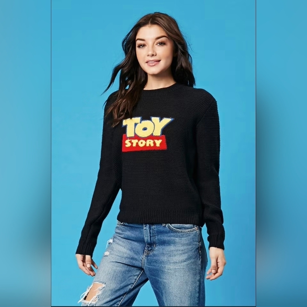Forever 21 X Disney Pixar Toy Story M Knit Sweater Black Graphic 90s Pullover